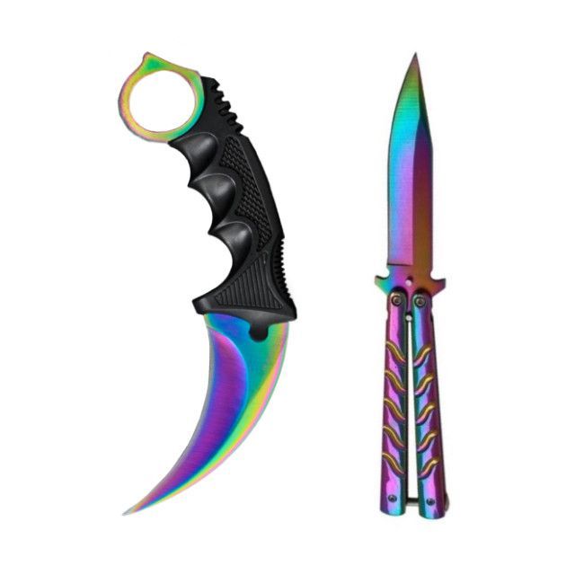 Set 2 cutite rainbow, Fade, comando si briceag tip fluture