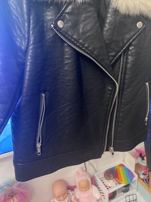 Haina piele cu guler detasabil