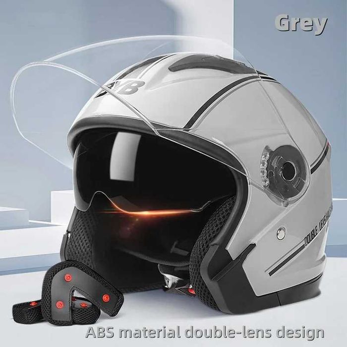 Casca Moto/Scuter/ATV, viziera dubla, marime universala, Gri