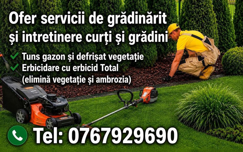 Ofer servicii de tuns gazon / iarba si intretinere spatii verzi