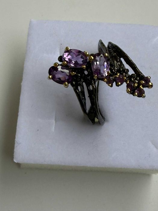 Inel Luxury- Ametist natural si argint 925- Rhodium negru