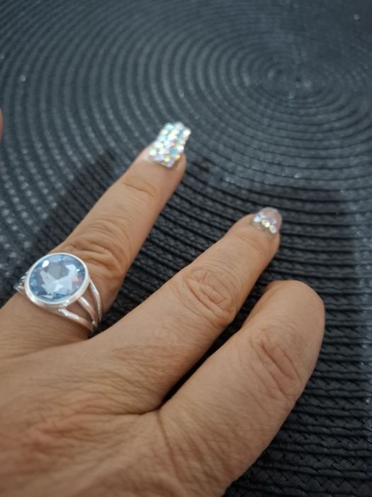 Inel argint cu  acvamarin mărimea 58