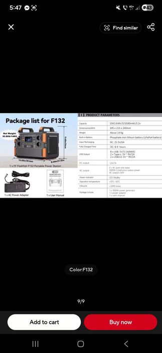 Power station - Generator Solar 1000W,  1041 Wh Flashfish -