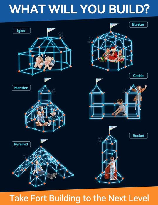 besrey Детски комплект за изграждане на крепост, 133 части с игра