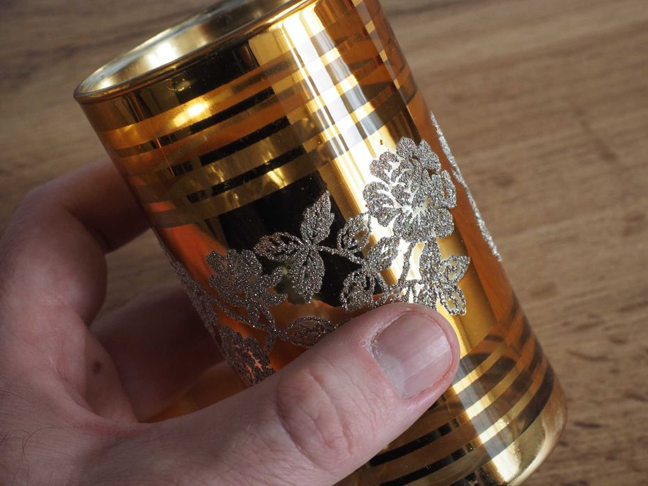 Set pahare vintage din sticlă aurie – DMC, Japonia