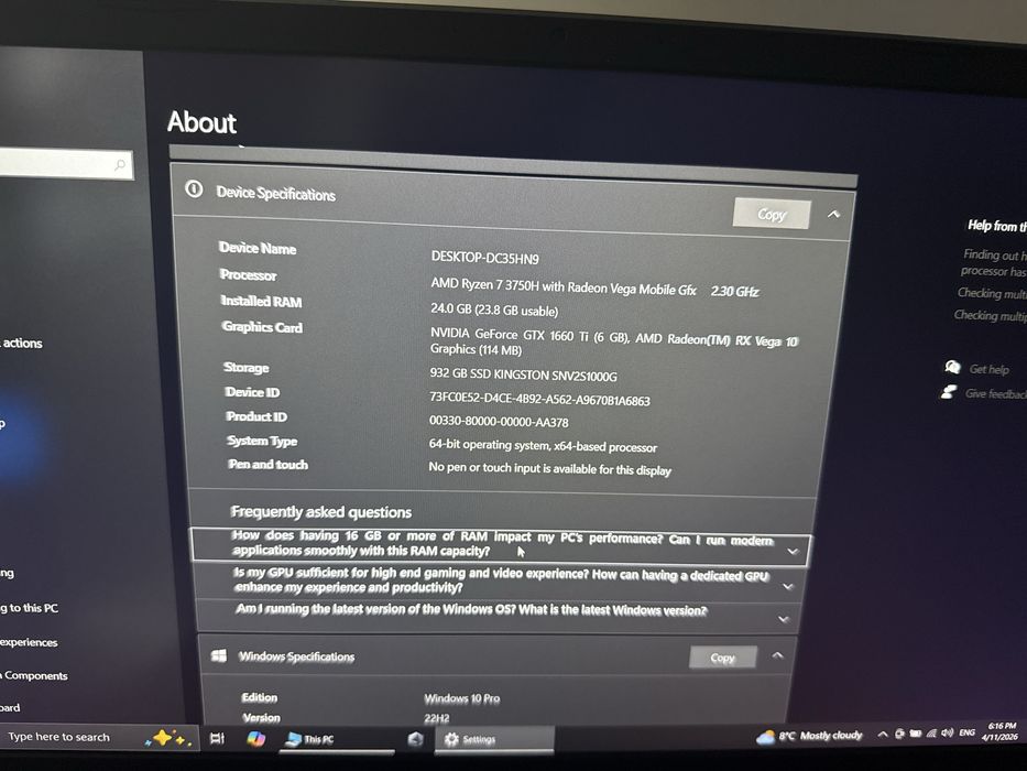 Laptop TUF GAMING AMD RYZEN 7, 1 tera
