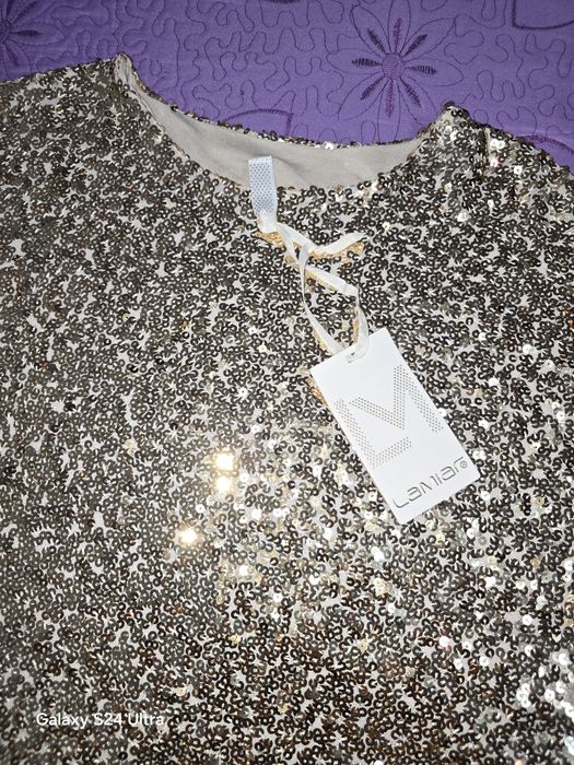 Tricou paiete aurii Lamiar în stil de sarbatoare marime universala