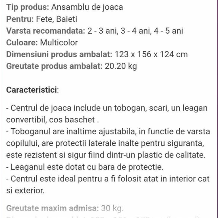 Ansamblu loc joaca tobogan leagan cos baschet