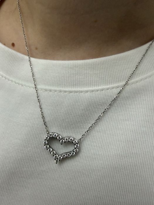 Lant inima aur alb 10 carate cu pietre Moissanite