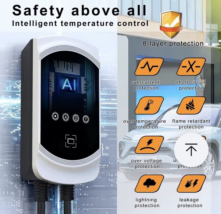 Зарядна станция FEYREE 7.6 kW – WiFi, RFID, LCD дисплей, 32A, Type 2