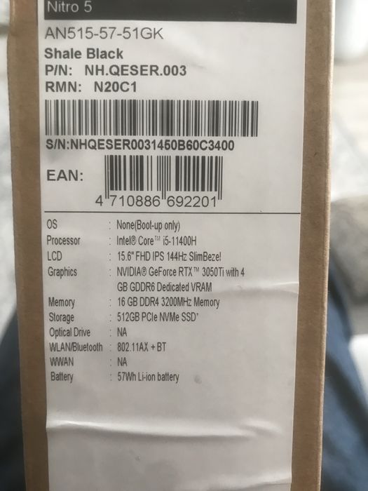 Acer Nitro 5 3050ti core i5