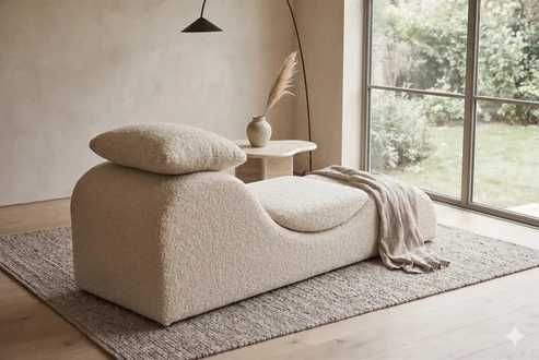 Fotoliu canapea Lounge pentru relaxare din spuma cu memorie 2 perne, design ergonomic 153x46x70 CM crem