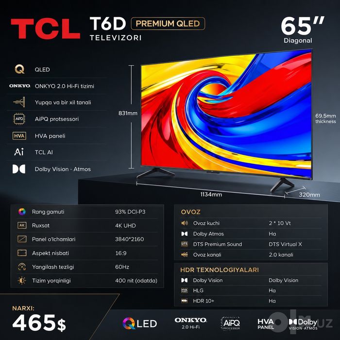 65 TCL Qled Google Tv original televizor tv