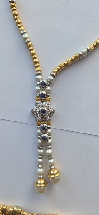 Set colier cercei bratara inel Zancan cu aur diamante safire perle