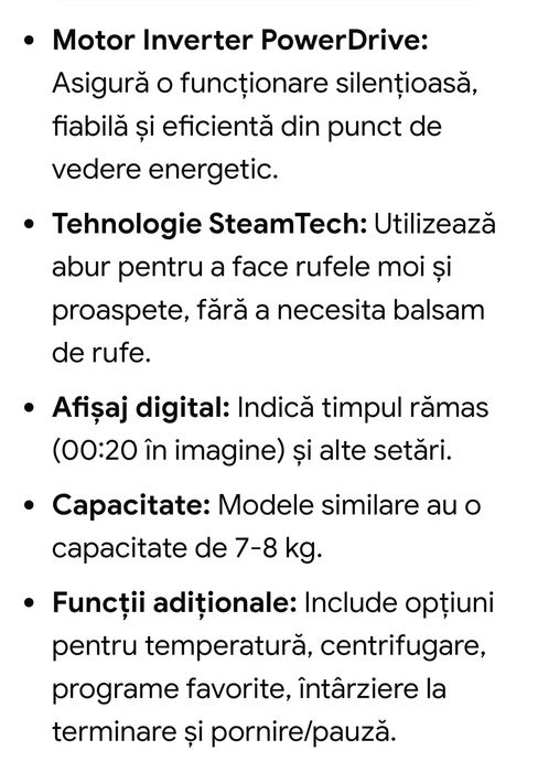 Mașină spălat rufe slim 7 kg /setare timp/temperatura/aburi
