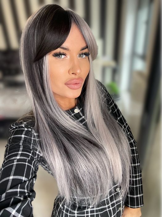 Peruca ombre gri brunet lunga