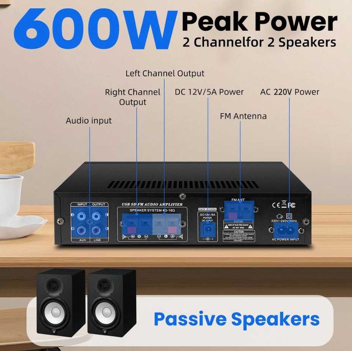 Amplificator hifi de 1000W, Bluetooth 5.0 RMS