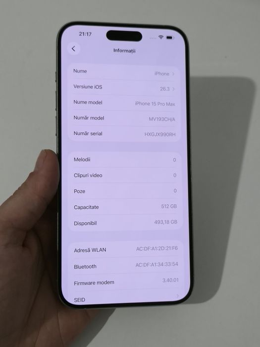Vand/schimb iPhone 15 Pro Max 512gb white