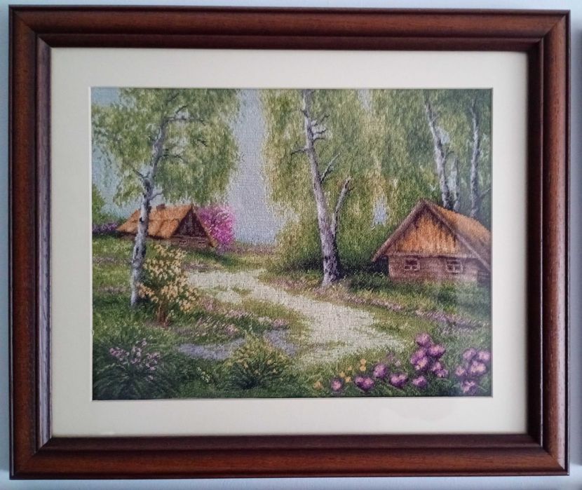 Goblenuri cusute manual (peisaje, ata mouline, panza bumbac, inramate)