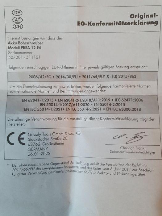 Vând mașină de găurit Parkside PBSA 12 E4  Nou