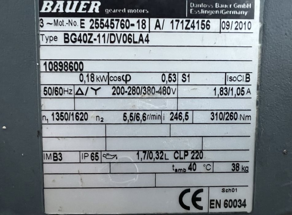 Motoreductor NOU, 220/380 V, BAUER, 5,5 —6,6 rot/min