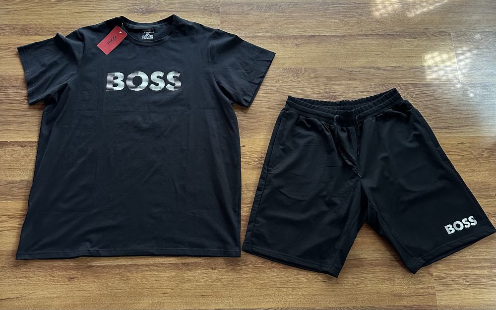 Мъжки,памучен,черен къс комплект Hugo BOSS ГОЛЕМИ РАЗМЕРИ