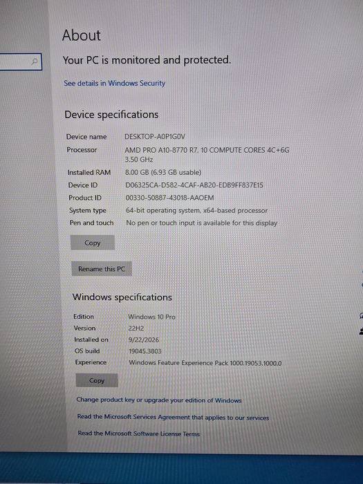 HP EliteDesk  705 G3, AMD A10, 8Gb Ram, 240 Gb Ssd