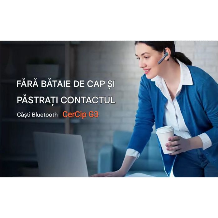 Casca Bluetooth CerCip G3, Autonomie baterie 15 ore, Cu carcasa de încarcare, Eliminare Zgomot, Universală, Negru