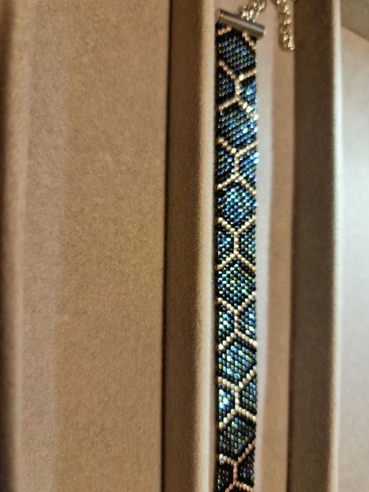 Brățară handmade elegantă Miyuki, albastru metalizat și negru