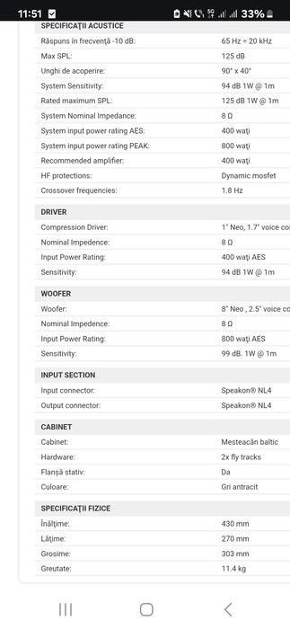 Vand Boxe  RCF TT 08 de 400 w monitoare pasive impecabile