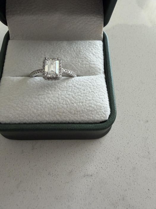 Inel de logodna - Aur alb 14k cu diamant certificat Emerald