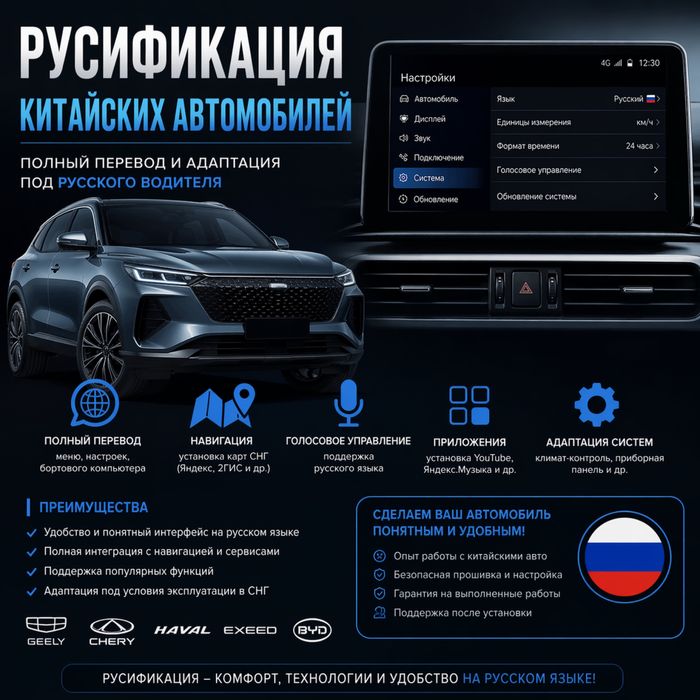 Руссификация changan byd haval cherry exceed