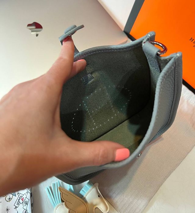 Чанта кожена синя hermes