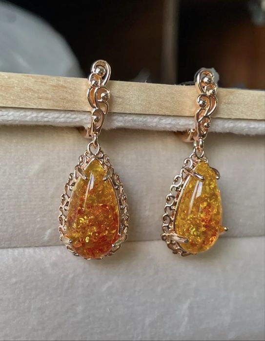 Серьги с янтарём позолоченные
