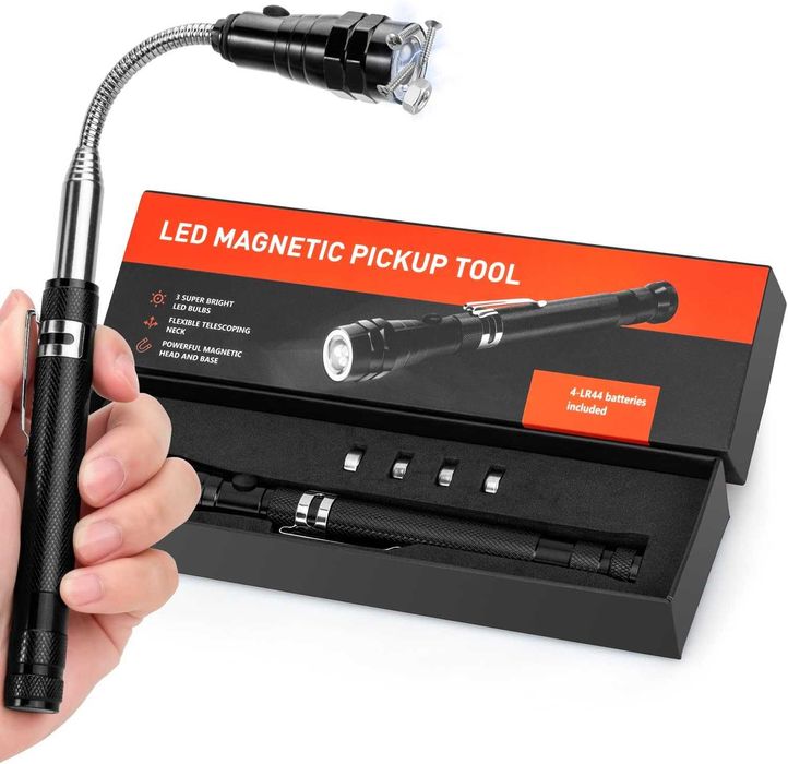 Телескопичен LED фенер с магнит, огъващ се на 360°, цвят черен