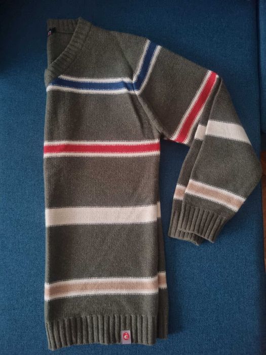 Vand pulover gros barbat, lana 70%, verde in dungi, absolut nou, M/L