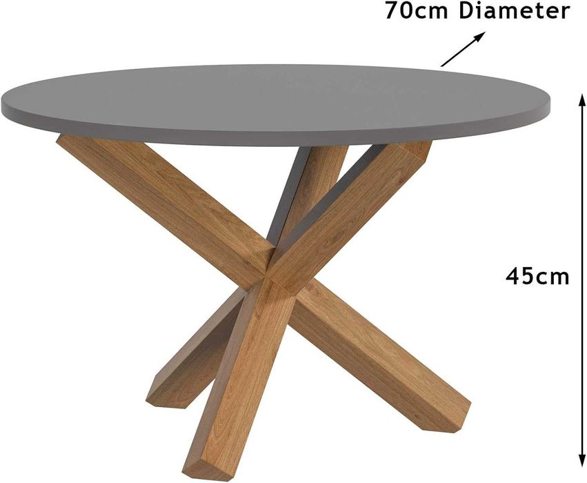 Кръгла маса 70 см, крака от естествен дъб и боядисан плот в сив цвят