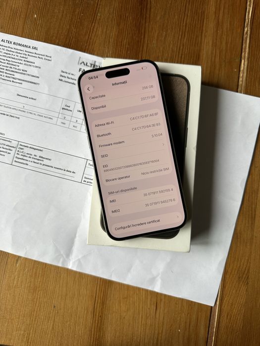 Iphone 15 Pro 256GB impecabil - Factura