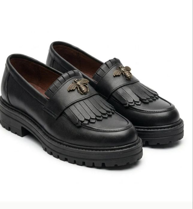 Mocasini albina din piele negri