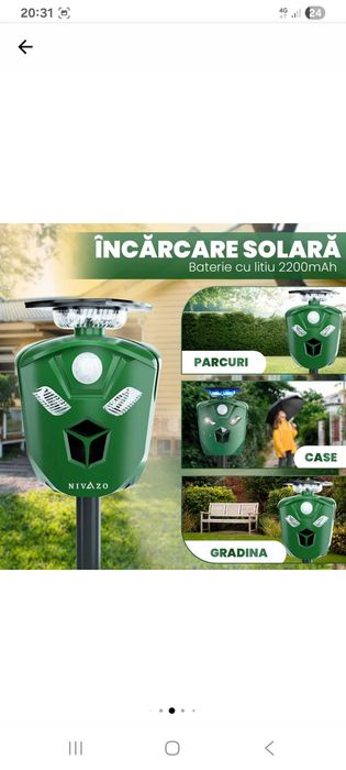 Aparat anti-porumbei, Nivazo AR16, incarcare solara, acoperire 360°