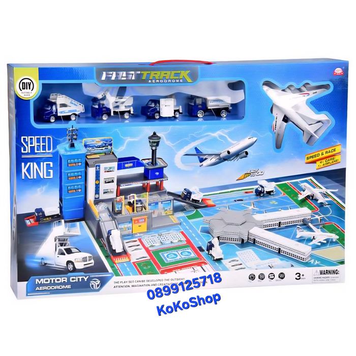 Детски комплект Летище със самолет,четири превозни средства