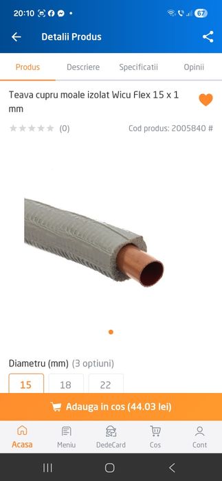 IEFTIN  Teava cupru moale izolat Wicu Flex 15 x 1 mm
