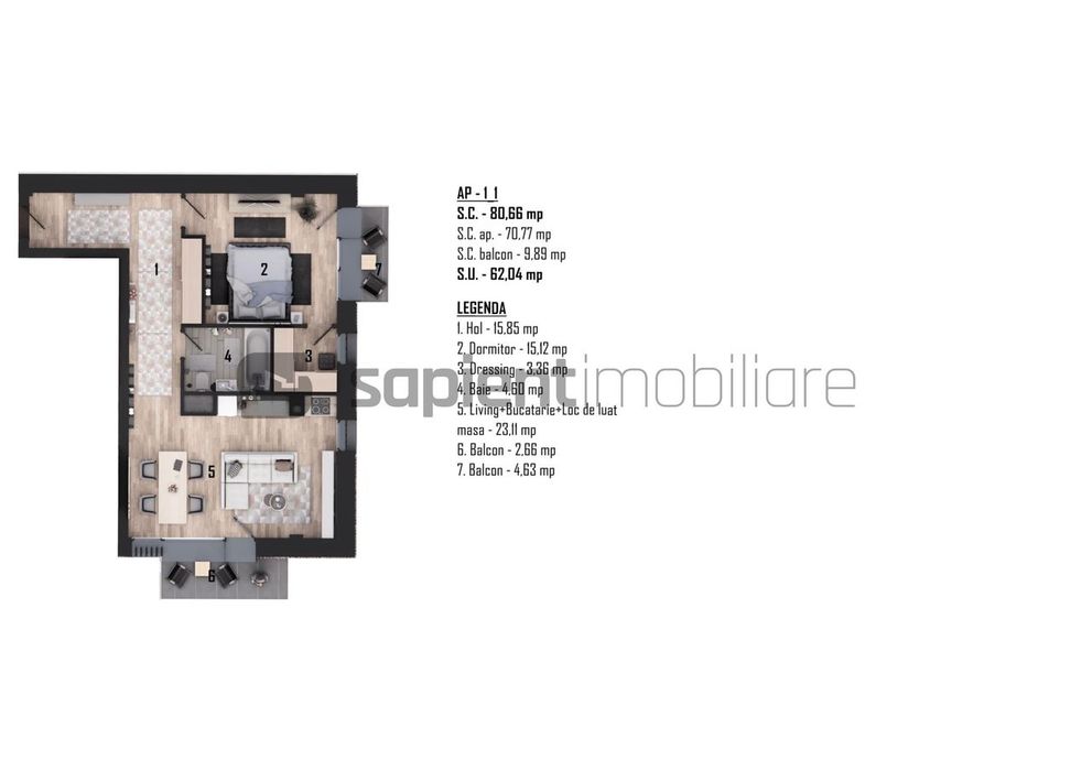 De vânzare apartament 2 camere, ultracentral, semifinisat
