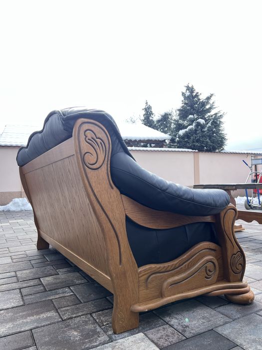 Set canapea canapele 3 - 1 - 1 Lemn Masiv + PIELE Naturala Rustic