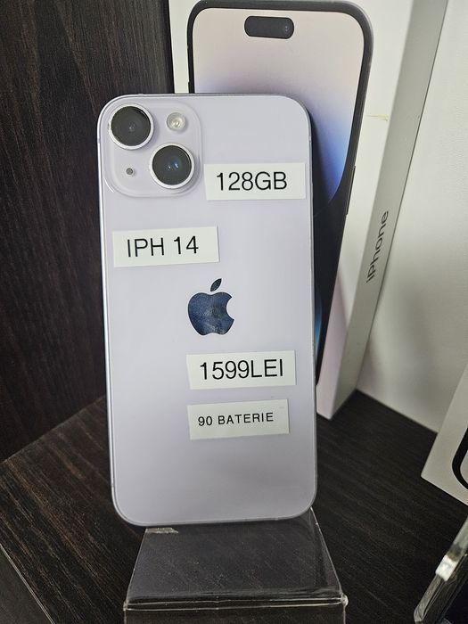 Magazin Iphone 14 128GB  mov urple impecabil full box 6 luni garantie husa si folie cadou