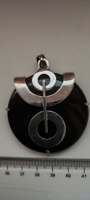 Кулон серебряный шикарный с камнем ОБСИДИАН "золотой".