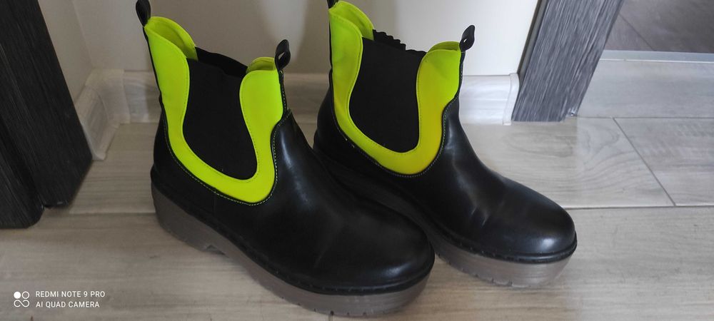 38н черни кожени боти, къси ботуши