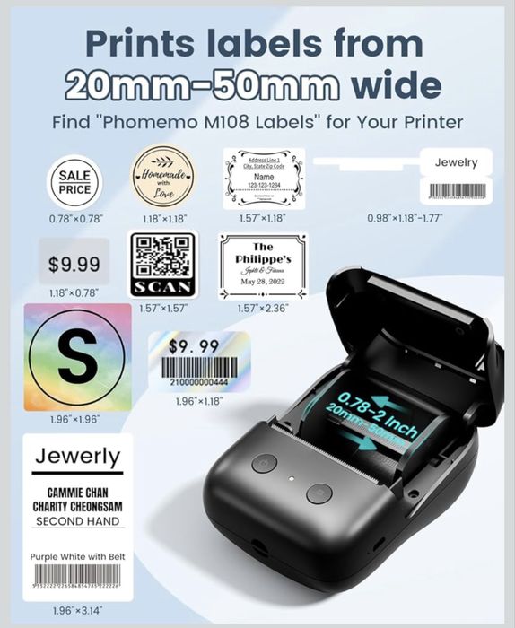 Термопринтер Phomemo M108, преносим, самозалепващ