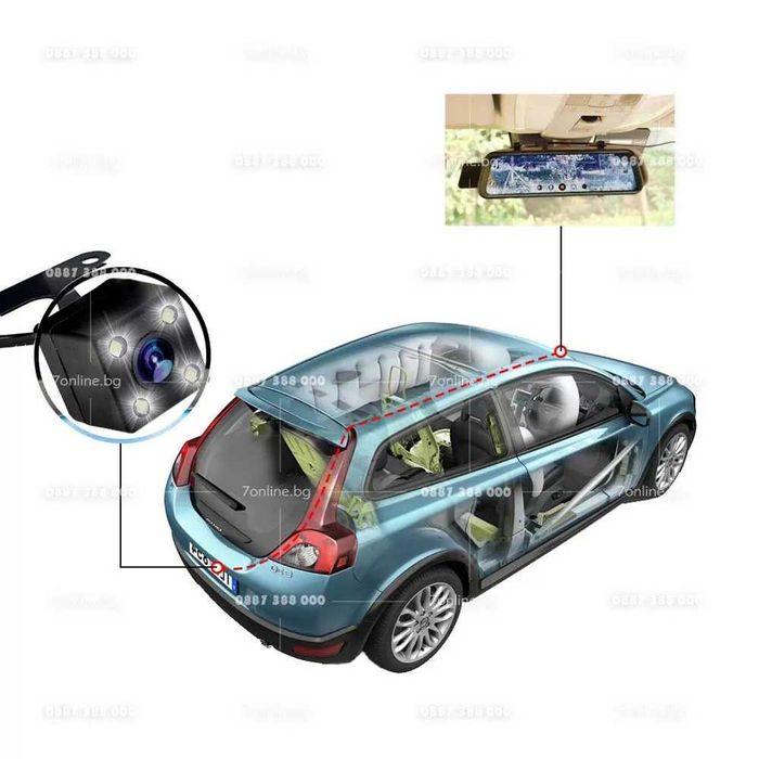 Видеорегистратор огледало с две камери 10" Full HD