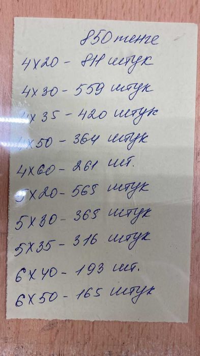 Продам саморезы, размеры разные 850 тнг./кг.